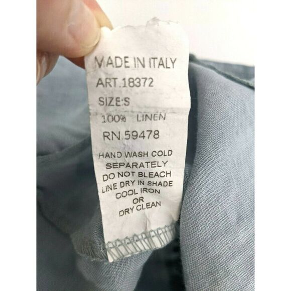 Laura Bianchi Italy Light Blue Linen Top Shirt Ruffle Blouse V-neck New - Picture 6 of 11